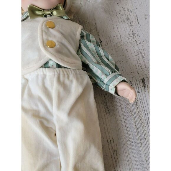 Marian Yu porcelain doll boy white feather hat stripe bow collectible - Picture 4 of 13